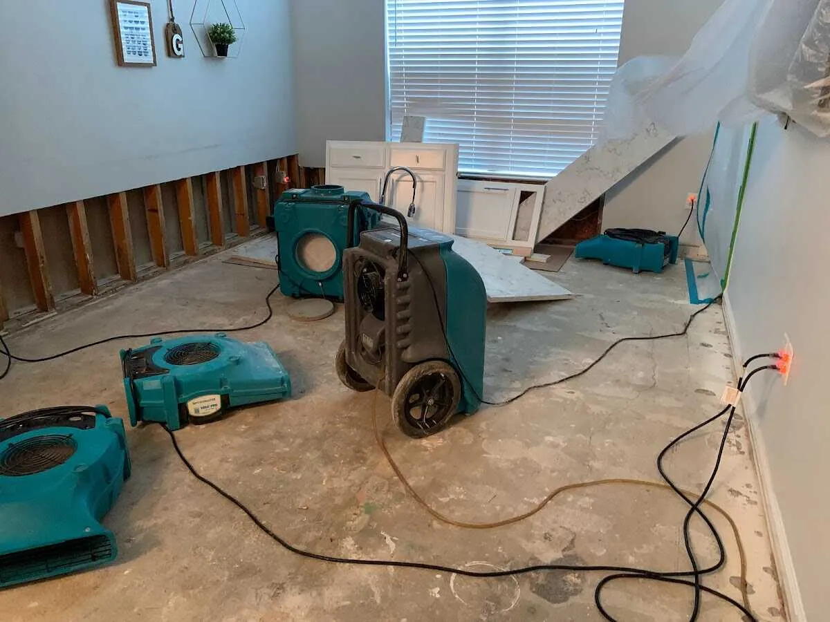 Dehumidifier in flood-cut room for Water Damage Restoration in Niles